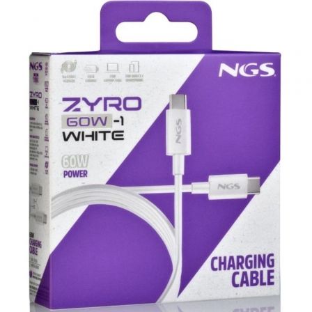 NGS Zyro Cable USB 2.0 Tipo-C Macho a Macho 60W 480Mbps 1m Blanco NGS Zyro Cable USB 2.0 Tipo-C Macho a Macho 60W 480Mbps 1m Blanco